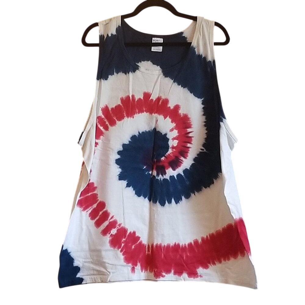 Red White Blue Tie Dye Swirl Tank Top